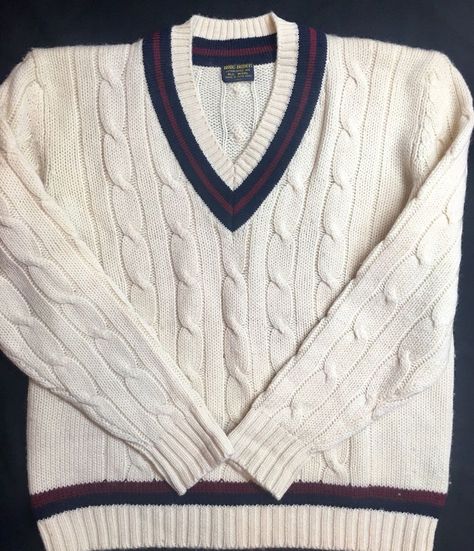 Super nice vintage Brooks Brothers off-white/cream varsity tennis sweater. Size extra-large. In very nice preowned condition- no flaws. Soft wool. Approximate measurements: Chest: 24 inches Length: 28.75 inches Please contact us with any questions. | eBay! White Vintage Sweater, White Fitted Retro Sweater Vest, Luxury White Vintage Sweater, Tennis Men, Luxury Men's V-neck Polo Sweater, Tennis Sweater, Vintage Brooks Brothers, Luxury Men's V-neck Sweater, Rich Aesthetic