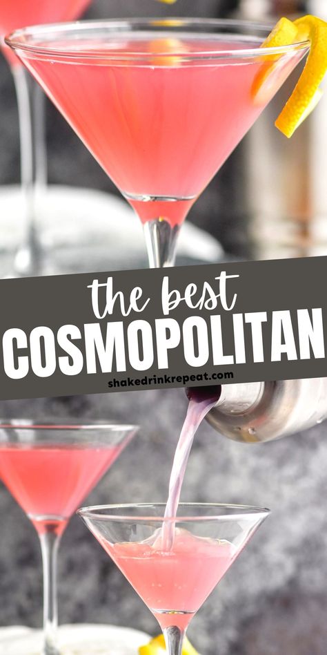 Cosmo Drink, Cosmopolitan Drink Recipe, Cosmopolitan Cocktail Recipes, Shake Drink, Cosmopolitan Drink, Cosmopolitan Cocktail, Martinis Drinks, Cocktail Drinks Alcoholic, Cranberry Cocktail