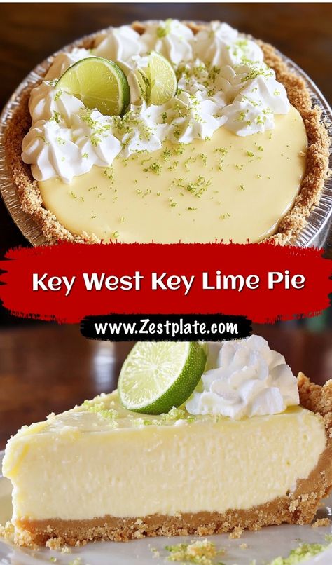 A refreshing pie with a graham cracker crust, creamy lime custard filling, and topped with whipped cream for that authentic Key West flavor.  Ingredients         •        1 1/4 cups graham cracker crumbs         •        1 can sweetened condensed milk         •        1/2 cup fresh lime juice  #KeyLimePie #KeyWestDessert #LimePie #SummerTreat #BakingJoy #CitrusDessert Sous Vide Key Lime Pie, Original Key Lime Pie Recipe, Best Ever Key Lime Pie, Tart Key Lime Pie Recipe, Cream Cheese Key Lime Pie Recipe, Kiwi Lime Pie, Traditional Key Lime Pie Recipe, Key Lime Pie Decoration, Recipes With Limes