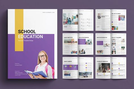 School Education Brochure Layout Design Template, Print Templates ft. school & brochure - Envato Course Brochure Design, School Brochure Design Ideas, School Brochure Design Creative, Education Brochure Design, Brochure Education, School Brochure Design, School Magazine Ideas, School Flyer Design, University Brochures