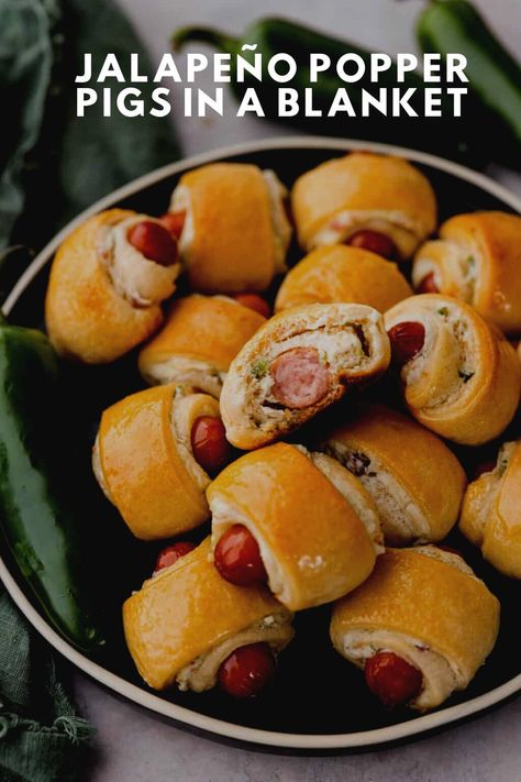 The jalapeño popper flavors add a creamy and spicy layer that tastes like it was meant to be there all along! Jalepeno Popper Pig In Blanket, Jalapeno Pigs In A Blanket Recipe, Popper Pigs In A Blanket, Appetizers Game Day, Best Comfort Food Recipes, Potluck Ideas, The Recipe Critic, Classic Appetizers, Air Fried Food