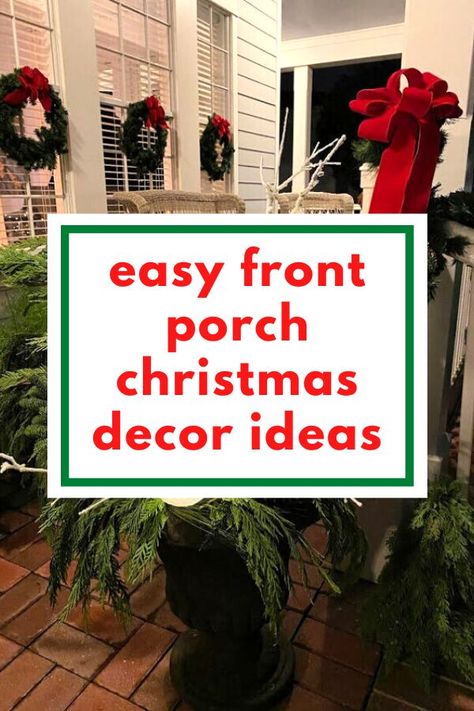 Celebrate the Holidays from afar and cheer up your neighbors with these budget friendly Christmas porch decor ideas. These front porch or deck decorations will help spread the Christmas cheer. Happy Holidays! Sun Porch Christmas Decor, Inexpensive Christmas Porch Decor, Christmas Decor Outside Porch Farmhouse, Front Porch Diy Christmas Decor, Christmas Decor Planter Boxes, Christmas Veranda Decorating, Decorated Front Porches For Christmas, Hanging Christmas Baskets Front Porches, Cheap Christmas Porch Decor