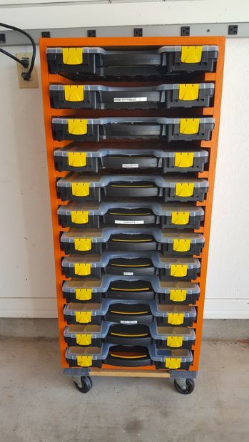 DIY Organizer for HarborFreight Storage Boxes Bolt Storage, Nut And Bolt Storage, Small Parts Storage, Garage Organisation, Storage Shed Organization, Garage Workshop Organization, Diy Organizer, Power Tool Storage, Boxes Diy