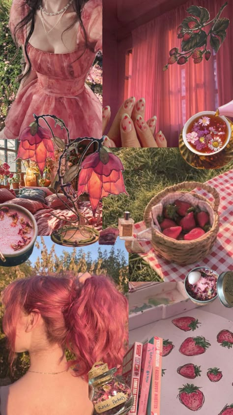 #pink #pinkcore #pinkaesthetic #softgirl #softgirlaesthetic #strawberry #strawberryaesthetic #strawberrygirl #strawberrycore #aestheticpink #pinkcoquette #cottagecore #girly Pictures For Notion, Strawberry Fairy, Pink Picnic, Strawberry Aesthetic, Strawberry Summer, Coquette Bows, Romanticising Life, Vibes Art, Fairy Cottage