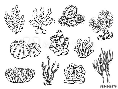 Coral Reef Drawing Easy, Sea Doodles, Coral Reef Drawing, Pool Mural, Cartoon Underwater, Coral Drawing, Ocean Bag, Sea Creatures Drawing, Dolphin Drawing