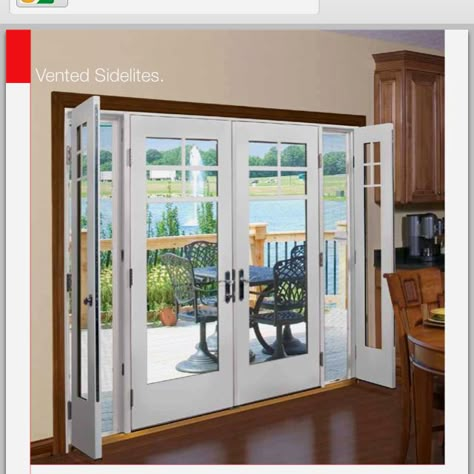 Patio doors with small opening side windows-too big for the existing opening, but cool idea French Doors With Sidelights, Exterior Patio Doors, French Doors With Screens, Hinged Patio Doors, Porte In Ferro, Glass Doors Patio, French Doors Exterior, Balcony Doors, Doors Exterior