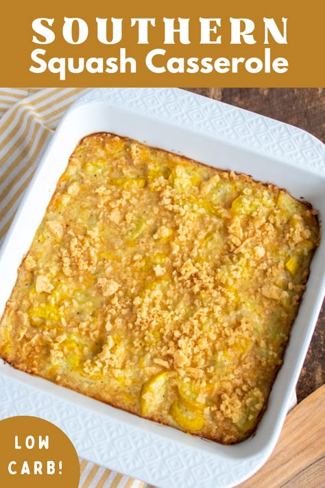 A low-carb twist on a classic Southern dish.  With the same comforting flavors and textures as the traditional version, this keto-friendly squash casserole will surely become a new family favorite! Easy Squash Casserole, Southern Keto, Southern Squash, Natasha Newton, Southern Squash Casserole, Keto Food Ideas, Low Carb Casserole, Summer Squash Casserole, Thm Meals