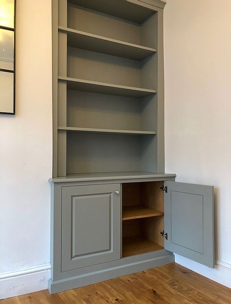 Victorian Shelving, Alcove Storage Living Room, Alcove Bookshelves, Colors For Living Room, Alcove Ideas Living Room, Reno House, Alcove Ideas, Room Cupboard, Alcove Units