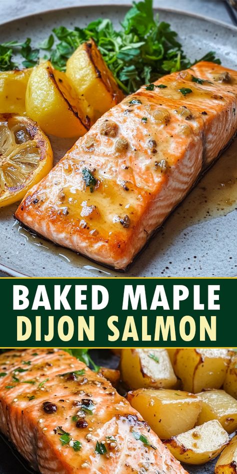 Baked Maple Dijon Salmon Ingredients:

2 wild salmon filets
1 tsp. Dijon mustard
1 tsp. minced garlic
1 tsp. minced fresh ginger
1/8 tsp. cayenne pepper (optional)
1/4 cup maple syrup

#salmon #easyrecipes Salmon And Sweet Potatoes Baked, Dijon Dill Salmon, Salmon Recipes With Sweet Potatoes, Salmon With Ginger And Garlic, Fall Salmon Recipes Baked, Mustard Maple Salmon, Dijon Baked Salmon, Honey Maple Salmon, Honey Dijon Salmon Baked