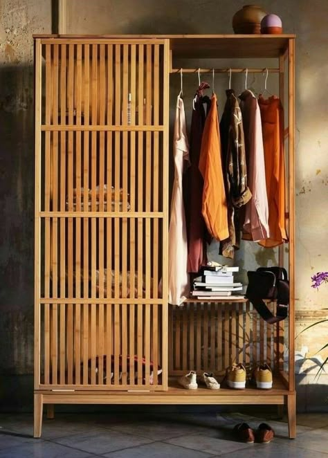 Nordkisa Ikea, Ikea Nordkisa, Ideas Armario, Wooden Clothes Rack, Bedroom Wardrobe Ideas, Diy Clothes Rack, Wooden Closet, Scandinavian Furniture Design, Sliding Wardrobe Doors