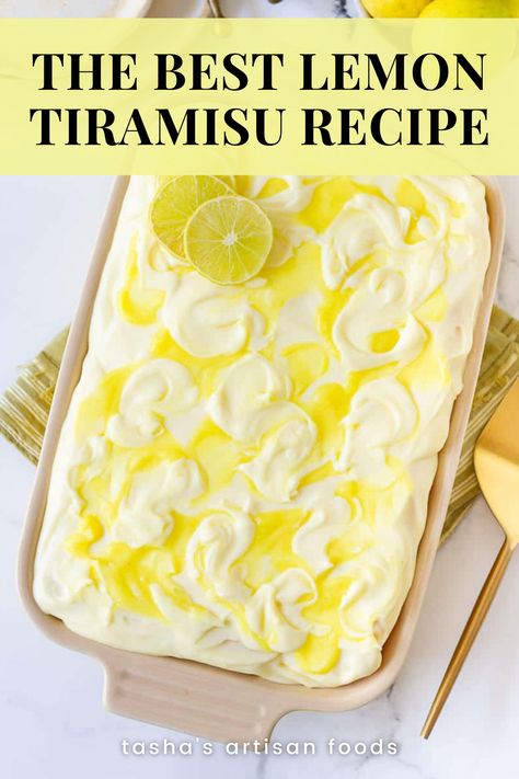 An image of delicious and easy lemon tiramisu, easy Summer dessert. Lemon Curd Tiramisu, Lemon Tiramisu With Lemon Curd, What To Do With Lemon Curd, Tiramisu Variations, Lemon Tiramisu Recipe, Lemon Tiramisu, Dessert Lemon, Easy Tiramisu Recipe, Lemon Tarts