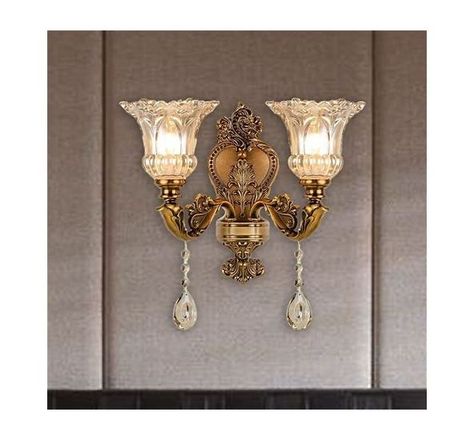 Vintage Floral Wall Mount Lamp 2 Heads Beveled Crystal Prism Wall Sconce Light in Brass - Search Shopping Beautiful Lamps, Recessed Ceiling Lights, Wall Mounted Lamps, Mural Floral, Crystal Prisms, Antique Lamps, Traditional Lighting, Room Size, Light Bulb Types