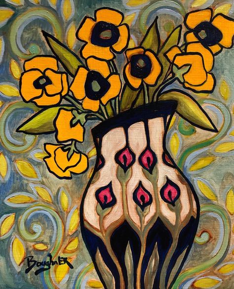 Elisa R Boughner (@boughnerart) • Instagram photos and videos Flowers In Vases, Flowers In Art, Folk Art Flowers, Abstract Flower Art, Abstract Floral Art, Abstract Flower Painting, Flower Paintings, Abstract Flower, Flower Art Painting