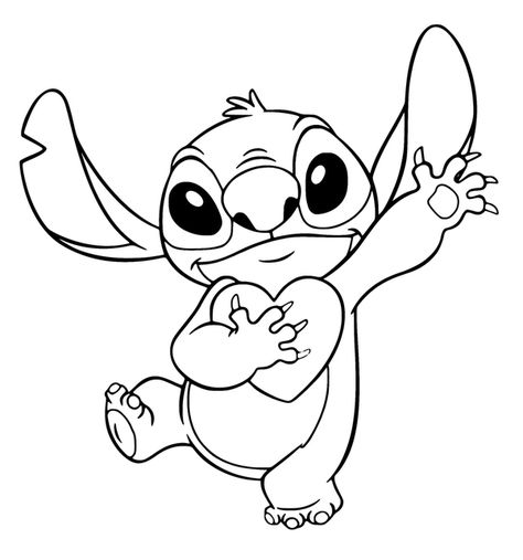 Stitch Holding a Heart Coloring Page Lilo I Stitch, Stitch Coloring, Disney Coloring Sheets, Angel Coloring Pages, Stitch Coloring Pages, Lilo And Stitch Drawings, Valentine Coloring Pages, Heart Coloring Pages, Stitch Drawing