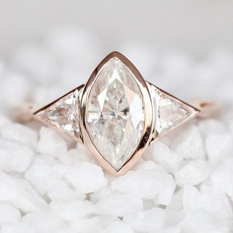 Hopelessly devoted to this Marquise and her friends, the diamond triangles all bezel set! Custom all diamond ring. Sold. ⁣… Marquise Diamond Ring Settings, Marquise Wedding Ring, Bezel Set Diamond Ring, Hopelessly Devoted, Pretty Engagement Rings, Marquise Diamond Engagement Ring, Jewelry Rose Gold, Silver Wedding Ring, Marquise Diamond Ring