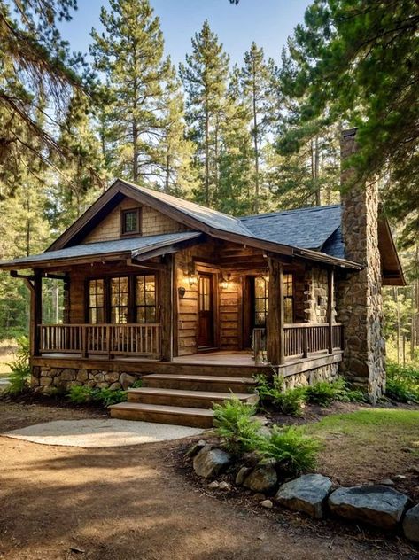 Modern Rustic Cabin Exterior, Wooden Cabin Exterior, Rustic Cabin Exterior, Nature Homes, Small Cabin House, Modern Rustic Cabin, Log Home Ideas, Bear Island, Rustic Cabins