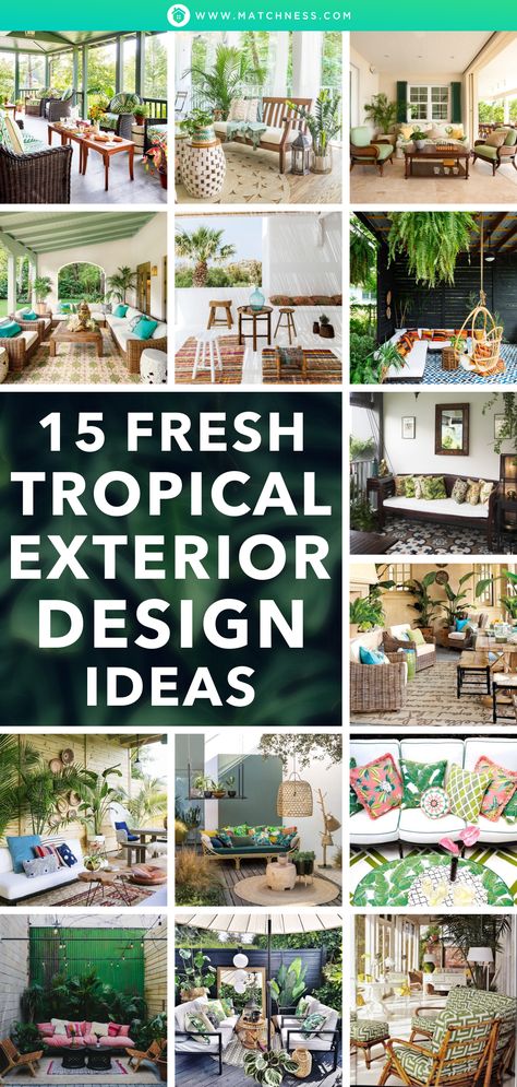 Tropical Screened Porch Ideas, Tropical Outdoor Patio Decor, Tropical Terrace Design, Tropical Outdoor Kitchen Ideas, Lanai Decorating Ideas Florida Tropical Plants, Hawaiian Lanai Ideas, Tropical Lanai Ideas, Tropical Porch Decor, Tropical Patio Design