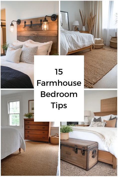 Tips and ideas to help you design the perfect cozy farmhouse bedroom to relax in. Bedroom Wall Space Ideas, Joanna Gaines Farmhouse Bedrooms, Master Bedrooms Farmhouse, Farmhouse Bedroom Wall Decor Ideas, Farmhouse Guest Bedroom Ideas, Joanna Gaines Bedroom Ideas, Bedroom Ideas Farmhouse Style, Old Farmhouse Bedroom, Rustic Farmhouse Bedroom Ideas