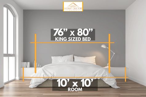 King Size Bed For Small Room, 10x10 Bedroom Design, King Size Bed In Small Room, King Size Bed Measurements, King Bed Small Room, 10x10 Bedroom, King Size Bed Master Bedrooms, Small Room Layouts, Beautiful Bed Designs