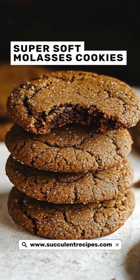 Make your holiday baking extra special with these Irresistibly Soft Molasses Cookies! Full of warm flavors like cinnamon and ginger, these cookies are perfect for gifting or cozy nights by the fire. Soft Molasses Cookies, Ginger Spice Cookies, Ginger Cookies Christmas, Entertaining Snacks, Soft Ginger Cookies, Molasses Recipes, Chewy Ginger Cookies, Ginger Cookie Recipes, Chewy Molasses Cookies