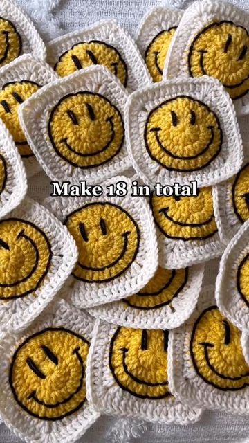 Daily Crochet and knitting on Instagram: "Crocheting a smiley face patch🥰 Leave a like • comment & share💭 @brilliantknits - daily crochet art🧶 Artist: @onecrochet (on tiktok)" Crochet Smiley Face Bucket Hat, Crochet Smiley Face Bag, Smiley Face Crochet Blanket, Happy Face Granny Square, Crochet Grimace, Crochet Happy Face, Smile Granny Square Pattern, Smiley Granny Square Crochet Pattern, Smiley Crochet Bag