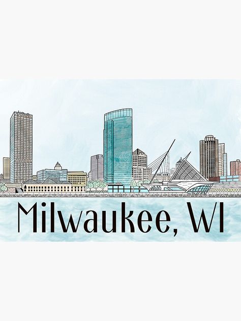 Watercolor drawing of #Milwaukee #Wisconsin and beautiful #LakeMichigan #WI #MKE #Wisco #OnWisconsin #MenomoneeFalls #WisconsinWinter #Packers #Brewers #Bucks Milwaukee Tattoo, Milwaukee Svg, 3rd Ward Milwaukee, Milwaukee Skyline, Wisconsin Winter, Historic Third Ward Milwaukee, Watercolor City, Milwaukee Wisconsin, Milwaukee Wi