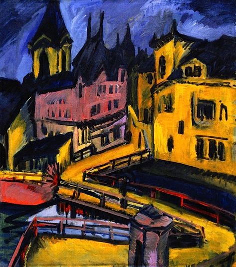 Erich Heckel "Bridge of the City Gate, Chemnitz", 1910 (Germany, Expressionism, 20th cent.) Ludwig Meidner, Erich Heckel, Degenerate Art, George Grosz, Emil Nolde, Ludwig Kirchner, Ernst Ludwig Kirchner, Expressionist Artists, German Expressionism