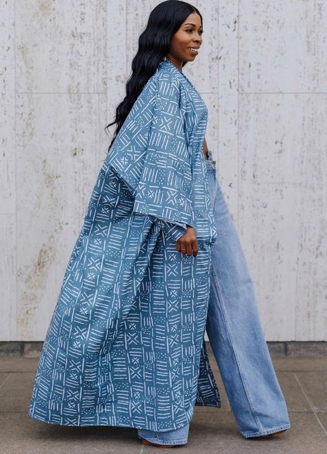 Blue Long Kimono - Etsy Dress Kimono, Blue Kimono, Womens Fall Dress, Maxi Coat, Trendy Fashion Outfits, Long Kimono, Print Coat, Printed Shirt Dress, Kimono Dress