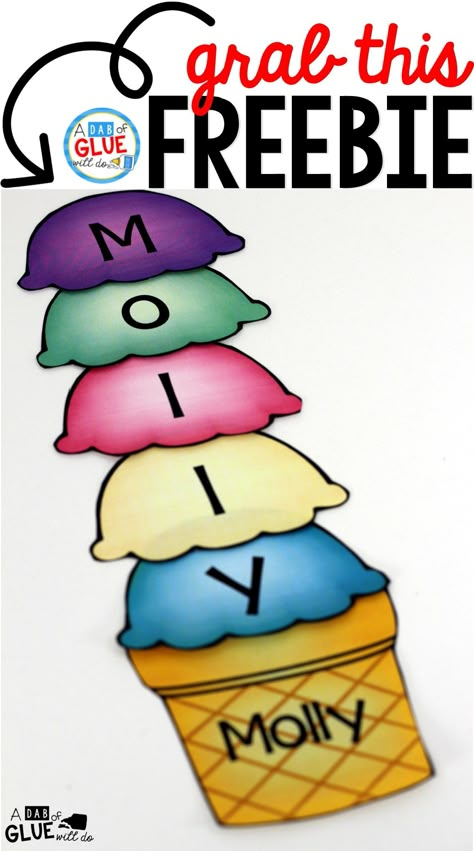 Ice Cream Scoops: Name Activity is a fun and interactive way for kids to practice building their name. This product is editable. Name Activity, Kindergarten Names, Preschool Names, Name Practice, Name Recognition, Name Crafts, Summer Preschool, Ice Cream Theme, Name Activities