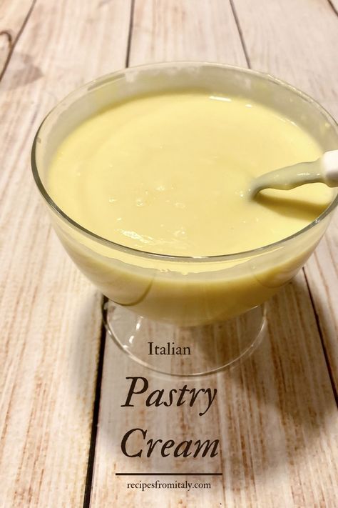 Italian pastry cream is made with milk, egg, and flour that are cooked together to create a rich and thick custard-like cream, flavoured with vanilla or lemon zest. Italian Pastry Cream is one of the basic ingredients used in many Italian desserts and cakes. It’s the creamy filling of many desserts or the base of tarts and layer cakes. This cream is also the filling you find in Italian pastry like the “cornetti” (Italian croissants) or “bomboloni” (Italian doughnuts). Italian Cream Filling, Italian Custard Desserts, Italian Custard Cream, Italian Custard Recipe, Italian Pastry Cream Recipe, Desserts Layered, Lemon Pastry Cream, Italian Pastry Cream, Pastry Cream Desserts