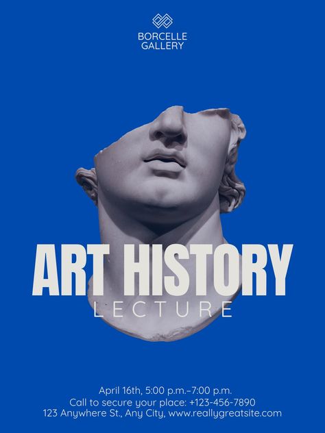 Blue Modern Minimalistic Art History Lecture Poster - Templates by Canva Elegant Poster Design, Lecture Poster Design, Lecture Poster, Poster Design Layout, Minimalistic Art, History Posters, History Events, Information Poster, Simple Poster