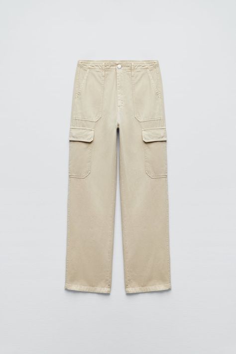 STRAIGHT CARGO PANTS - taupe brown | ZARA Canada Preppy Pants, Straight Cargo Pants, Celana Kargo, Beige Cargo Pants, Tule Rok, Dance School, Knit Leggings, Straight Trousers, Dark Khaki