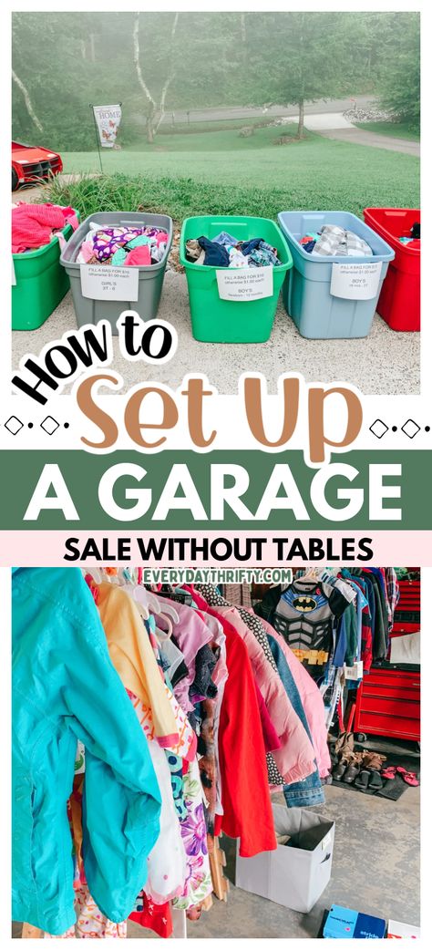 Garage Sale Ideas Display, Yard Sale Pricing Guide, Garage Sale Pricing Guide, Garage Sale Hacks, Garage Sale Clothes, Yard Sale Clothes Rack, Yard Sale Clothes, Community Yard Sale, Successful Garage Sale