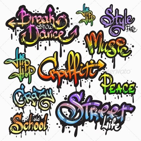 Expressive collection of graffiti urban youth art individual words digital spray paint creator grunge isolated vector illustration Graphitti Letters, Writing Graffiti, Cool Fonts Alphabet, Fonts Graffiti, Letters Graffiti, Alphabet Graffiti, Graffiti Art Letters, Graffiti Fonts, Tattoo Graffiti