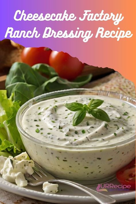 Love the creamy, tangy taste of Cheesecake Love the creamy, tangy taste of Cheesecake Factory's famous ranch dressing? Now you can make it right at home with this easy copycat recipe! With just a few simple ingredients like buttermilk, mayonnaise, and fresh herbs, you'll have a homemade ranch that’s perfect for salads, veggies, and dipping. Save this pin to keep your taste buds satisfied with your favorite restaurant-quality dressing anytime! Cheesecake Factory Ranch, Homemade Ranch Salad Dressing, Bbq Ranch Dressing, Ultimate Cheesecake, Caesar Salad Dressing Recipe, Cheesecake Factory Recipes, Ranch Salad, The Cheesecake Factory, Ranch Dressing Recipe