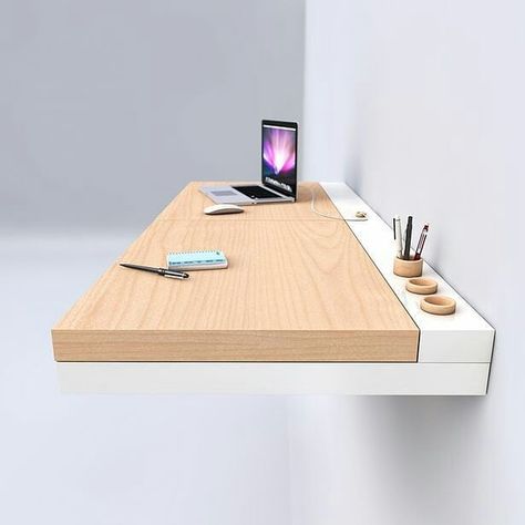 Suspended Desk, Minimalist Desk Design, Meja Sofa, Expand Furniture, Creative Desks, Minimalist Desk, Floating Desk, Desk Inspiration, Bedroom Desk