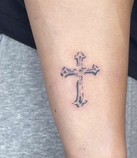 Cute Girly Dainty Tattoos, Hand Tato Simple, Around The Wrist Tattoos For Guys, World On Shoulders Tattoos, Goth Men Tattoo, Vintage Cross Tattoo, Cross Tattoo Aesthetic, Pleasure Over Matter Tattoo, Mediterranean Tattoo