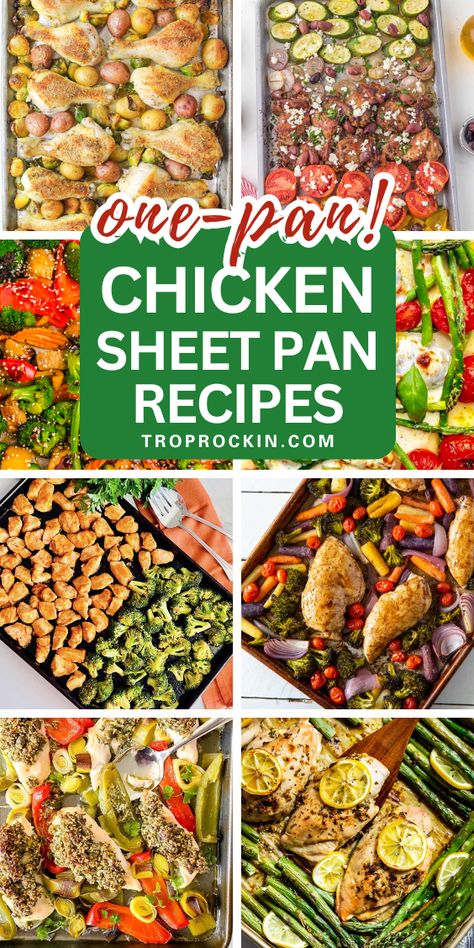 Do you love making sheet pan dinners? Try a new chicken sheet pan dinner this week that's full of flavor. Each of these sheet pan meals is unique, yet still an easy recipe. Keto Chicken Sheet Pan Dinner, Chicken Pan Meals, Low Sodium Sheet Pan Recipes, Ww Chicken Sheet Pan Dinner, Sheet Pan Chicken And Shrimp, Baked Chicken One Pan Meal, Chicken Pan Sheet Recipes, Chicken And Vegetable Sheet Pan Dinners, Cookie Sheet Dinners