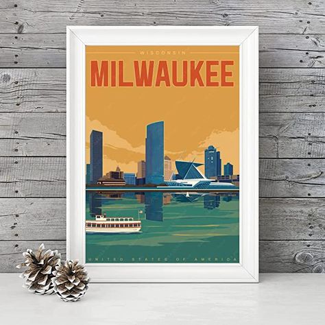 Amazon.com: gaeaverse Milwaukee Wisconsin American City Landscape Decorative Paintings Vintage Travel Poster Retro Wall Sticker Art Print Home Decoration (20X28 inch): Posters & Prints Store Poster, Wall Sticker Art, American City, Rental Homes, Poster Series, Decorative Paintings, Milwaukee Wisconsin, Vintage Travel Poster, City Landscape