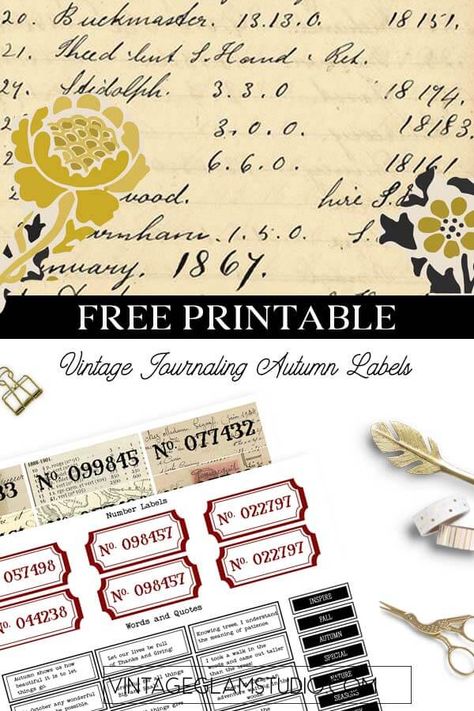 Free Printable Numbers For Junk Journals, Vintage Words Printables, Free Fall Junk Journal Printables, Number Labels Free Printables, Free Vintage Labels Printables, Junk Journal Words Free Printable, Vintage Tags Printable Free, Journal Words Free Printable, Junk Journal Labels