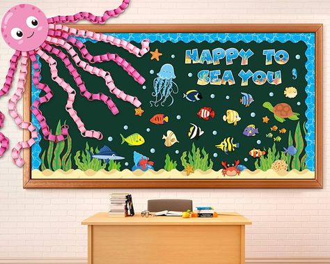 Animal Bulletin Board, Sea Bulletin Board, Fair Decorations, Ocean Bulletin Board, Octopus Legs, Preschool Boards, Sea Ideas, Ocean Classroom, Student Board