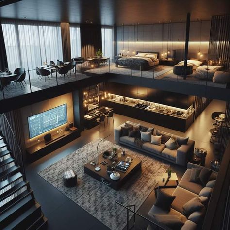 Luxury Loft Apartment Penthouses, Luxury Loft Apartment, Loft Houses, Loft Homes, Luxury Room Design, Fancy Apartment, Penthouse Interior, Penthouse Design, Loft House Design