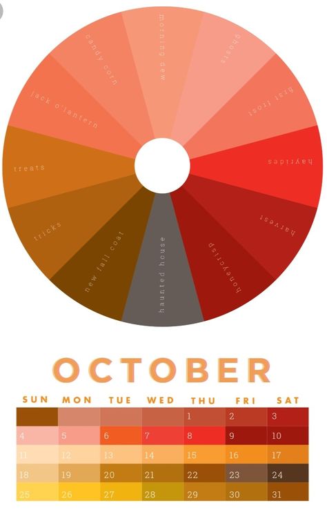 October colors Nail Color Chart, August Colors, Unique Color Palette, Color Of The Month, Color Wheels, Color Mixing Chart, Color Combinations For Clothes, Family Coloring, Colour Theory