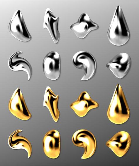 Metallic Objects Reference, Silver Reference Drawing, Metal Coloring Reference, Liquid Metal Drawing, Metal Effect Drawing, Gold Reference Drawing, How To Draw Silver, How To Color Metal, Metallic Reference