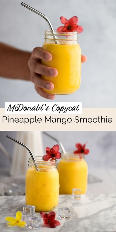 Smoothies With Frozen Mango, Mango Pineapple Smoothie Mcdonalds, Smoothies With Pineapple Juice, Frozen Mango Smoothie, Rhubarb Punch, Copycat Mcdonalds, Pineapple Mango Smoothie, Pineapple Drink, Mango Pineapple Smoothie