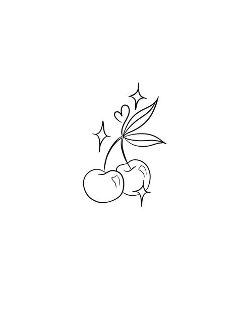 Flower Knee Tattoo Stencil, Cherries Tattoo Design, Cute Flash Tattoos Women, Small Tattoos On Thigh, Girly Tattoo Stencils, 10 Cm Tattoo, Nature Tattoo Stencil, Cute Cherry Tattoo, Sketch Book Tattoo