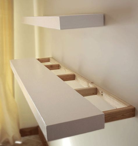 Consealed Shelf, Floating Shelves Ideas, Diy Floating Shelves, Shelves Ideas, Shelves Diy, Floating Shelves Diy, Small Bathroom Storage, Wood Floating Shelves, Estantes Flotantes