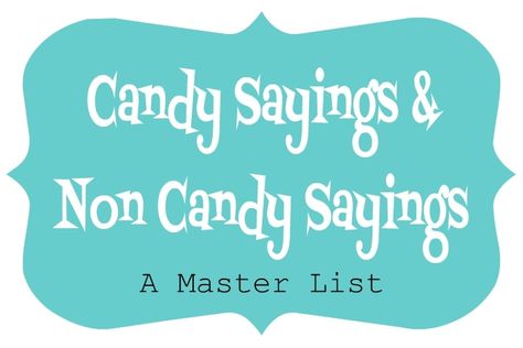 Purple Birthday Party Ideas, List Of Candy, Candy Puns, Candy Sayings, Ladies Ministry Ideas, Candy Boards, Treat Box Ideas, Pool Party Gift, College Teaching