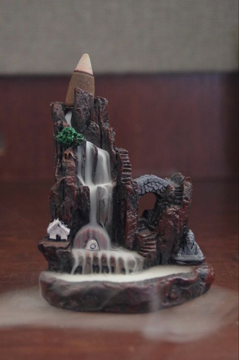 backflow cone invense burner waterfall effect smoke ideas candles smoke aesthetic Insent Burner, Clay Waterfall, Waterfall Decoration, Incense Waterfall, Cone Incense Burner, Waterfall Incense Burner, Waterfall Ideas, Backflow Burner, Backflow Incense Burner