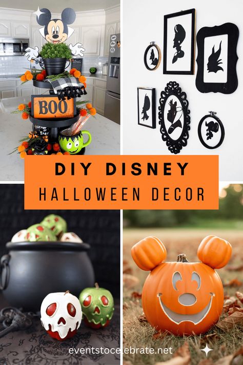 With simple tips, pictures, and tutorials, these DIY Disney Halloween Decorations are a must-have for celebrating the spooky season! Disney Halloween Decor, Disney Halloween Diy, Disney Halloween Decorations, Disney Halloween Parties, Halloween Tricks, Mickey Halloween, Diy Disney, Diy Halloween Projects, Disney Decor